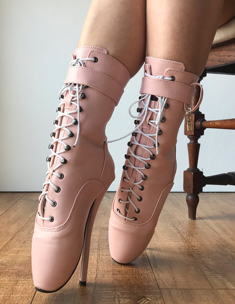 RTBU BALLET Calf Hi Fetish Boot Burlesque Dominatrix Piggy Pink Matte