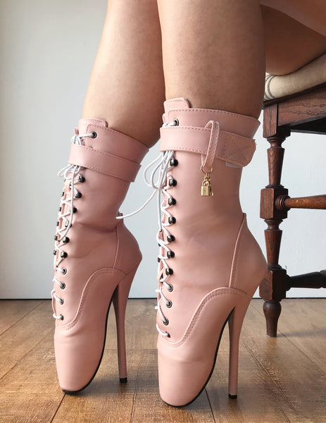 RTBU BALLET Calf Hi Fetish Boot Burlesque Dominatrix Piggy Pink Matte