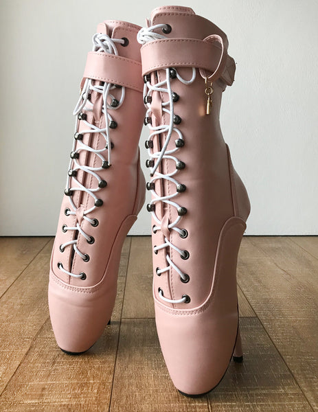 RTBU BALLET Calf Hi Fetish Boot Burlesque Dominatrix Piggy Pink Matte