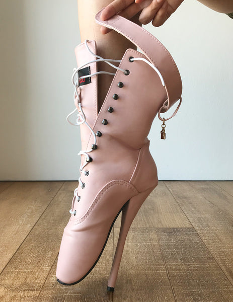 RTBU BALLET Calf Hi Fetish Boot Burlesque Dominatrix Piggy Pink Matte