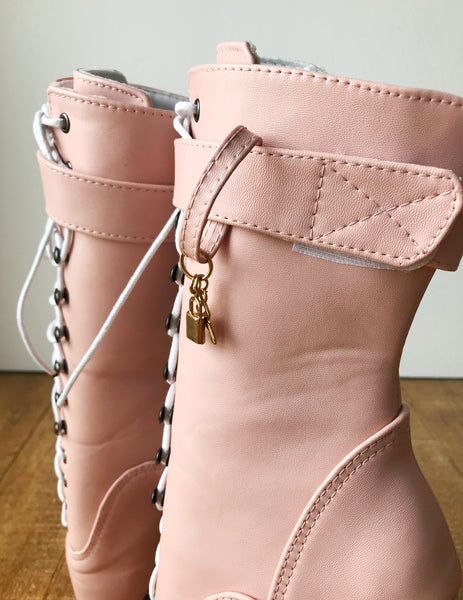 RTBU BALLET Calf Hi Fetish Boot Burlesque Dominatrix Piggy Pink Matte