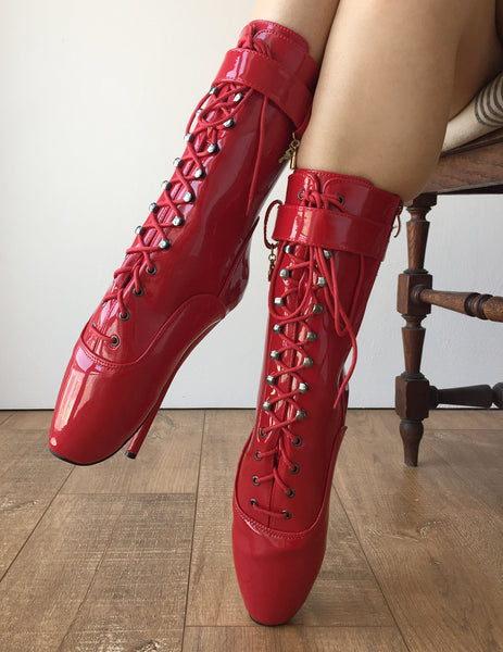 RTBU BALLET Calf Hi Fetish Boot Burlesque Dominatrix Red Patent