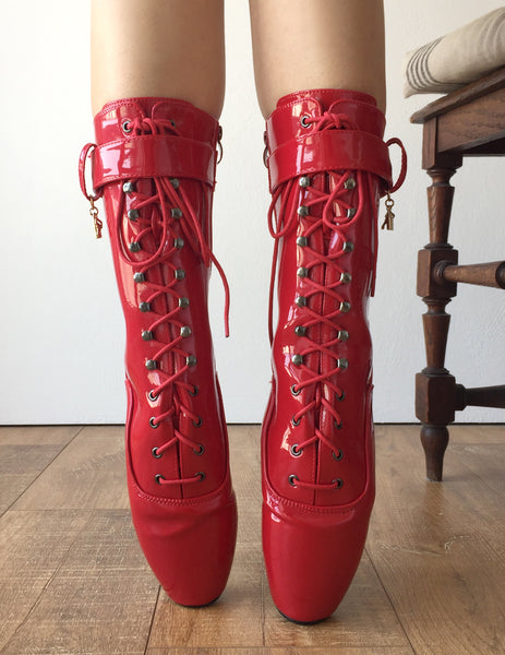 RTBU BALLET Calf Hi Fetish Boot Burlesque Dominatrix Red Patent