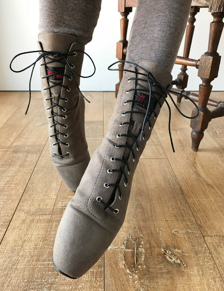 RTBU Ballet Stiletto Hi Heel Pointe Lace up Burlesque Taupe Suede