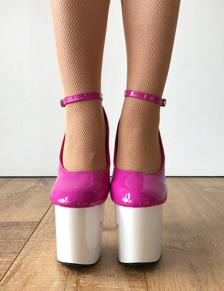 BEBE 20cm Platform Heel Fetish two tone Oxford Ankle Bootie Pink White Patent