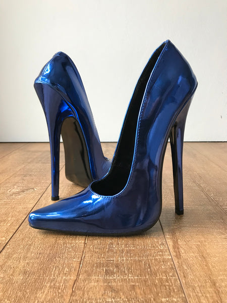RTBU BETTY Sharp toe Mary Janes Fetish 18cm Stiletto Blue Metallic