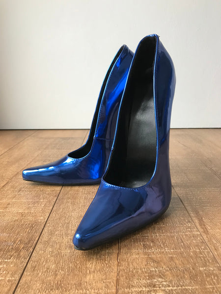 RTBU BETTY Sharp toe Mary Janes Fetish 18cm Stiletto Blue Metallic