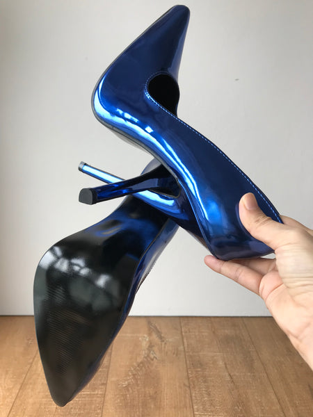 RTBU BETTY Sharp toe Mary Janes Fetish 18cm Stiletto Blue Metallic