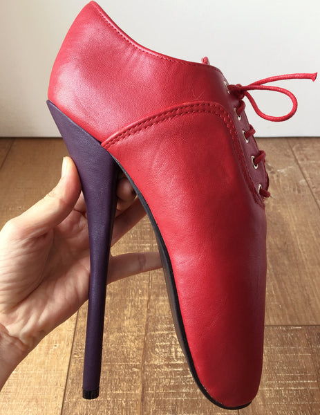 CHAPLIN A Ballet Stiletto Fetish BDSM Oxford Pointe 2 Tone Contrast Red Purple