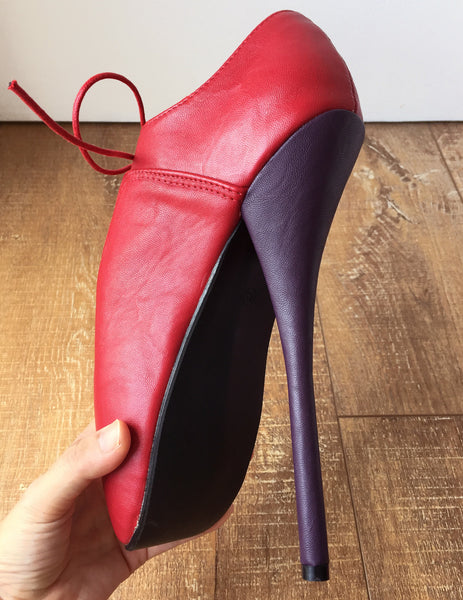 CHAPLIN A Ballet Stiletto Fetish BDSM Oxford Pointe 2 Tone Contrast Red Purple