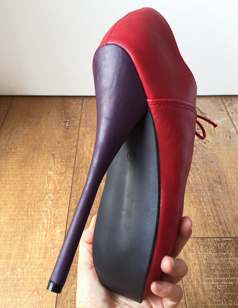 CHAPLIN A Ballet Stiletto Fetish BDSM Oxford Pointe 2 Tone Contrast Red Purple