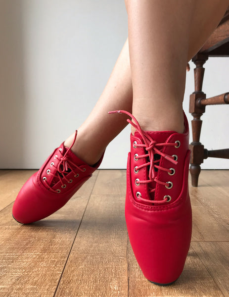 CHAPLIN Ballet Stiletto Fetish Oxford Pointe Booties Red Matte