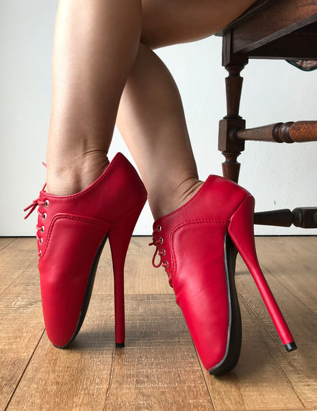 CHAPLIN Ballet Stiletto Fetish Oxford Pointe Booties Red Matte