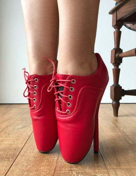 CHAPLIN Ballet Stiletto Fetish Oxford Pointe Booties Red Matte