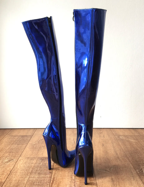 RTBU CHRIS 70cm Hard Shaft Customized Mid-Thigh 18cm Stiletto Boot Metallic Blue