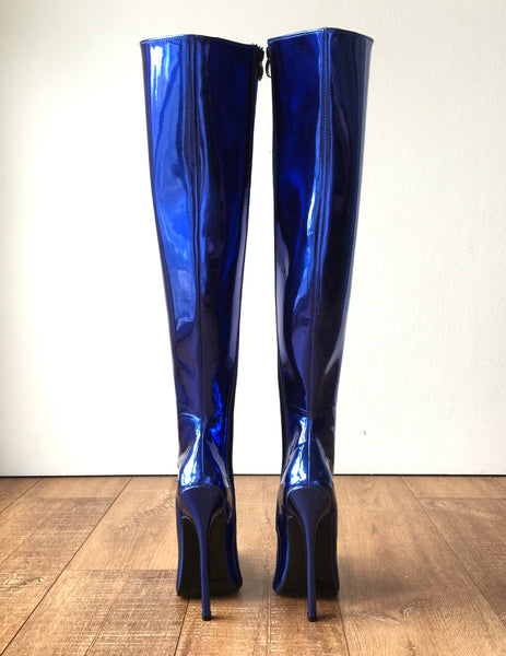 RTBU CHRIS 70cm Hard Shaft Customized Mid-Thigh 18cm Stiletto Boot Metallic Blue
