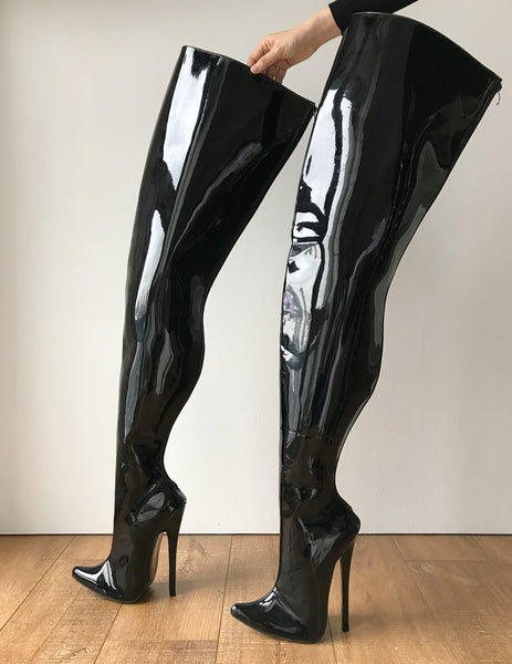 RTBU CHRIS Hard Shaft Customized Crotch boots 18cm Stiletto Boot Black Patent