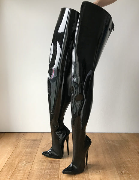 RTBU CHRIS Hard Shaft Customized Crotch boots 18cm Stiletto Boot Black Patent