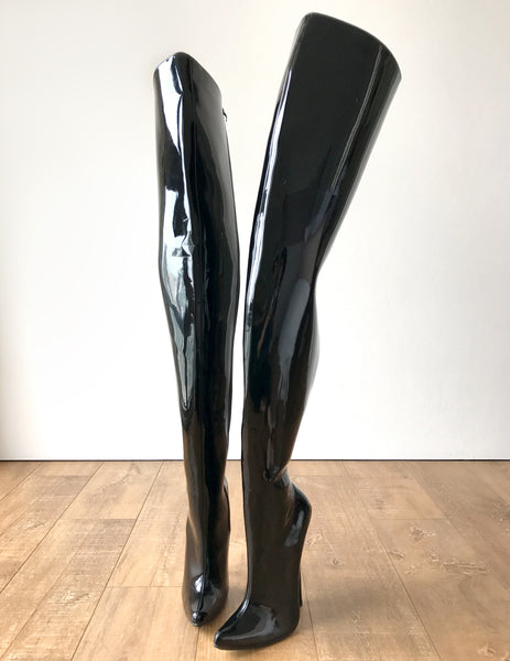 RTBU CHRIS Hard Shaft Customized Crotch Hi 18cm Stiletto Boot Black Patent