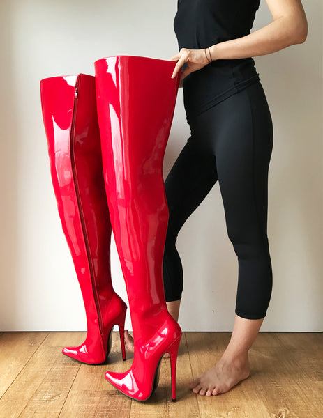RTBU CHRIS Hard Shaft Customized Crotch Hi 18cm Stiletto Boot Red Patent