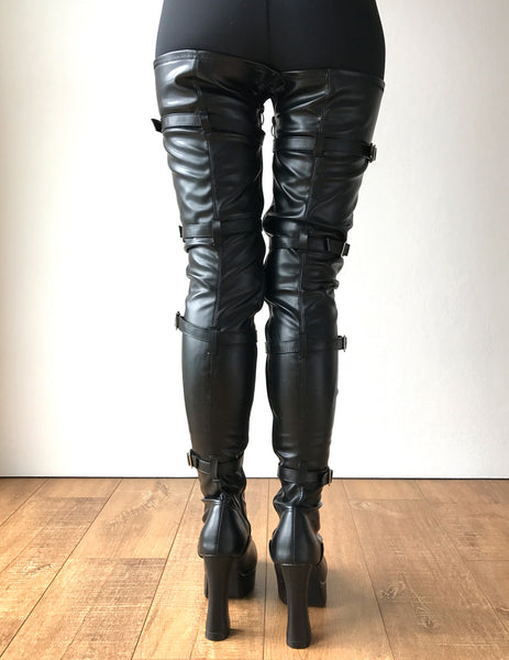 CHUK 12cm Spool Heel Platform Laceup Crotch Goth Punk Pinup Cosplay Fetish boots
