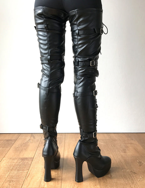 CHUK 12cm Spool Heel Platform Laceup Crotch Goth Punk Pinup Cosplay Fetish boots