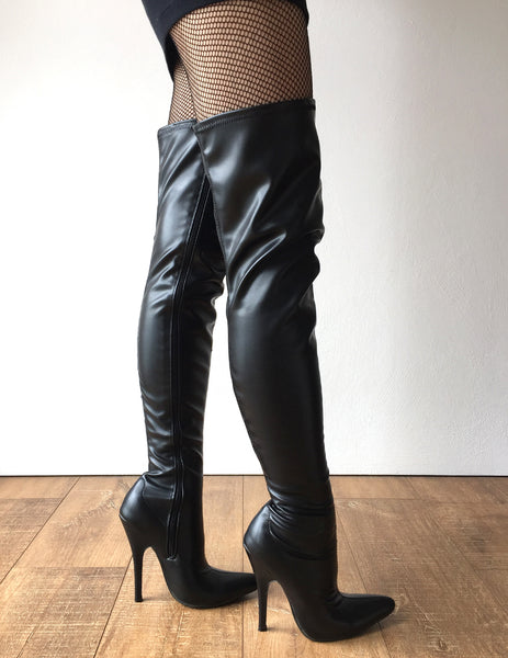 RTBU CIA 12cm Stiletto Heel Pole Dance Knee/Thigh/Crotch Boot Black Matte