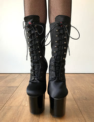 RTBU DENZEL 20cm Platform Diva Fetish Custom Calf Boot Silk Black Satin