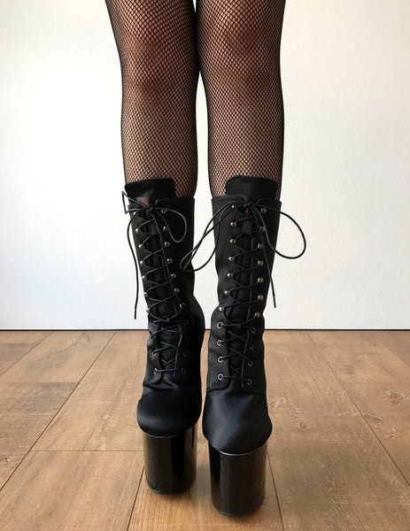 RTBU DENZEL 20cm Platform Diva Fetish Custom Calf Boot Silk Black Satin