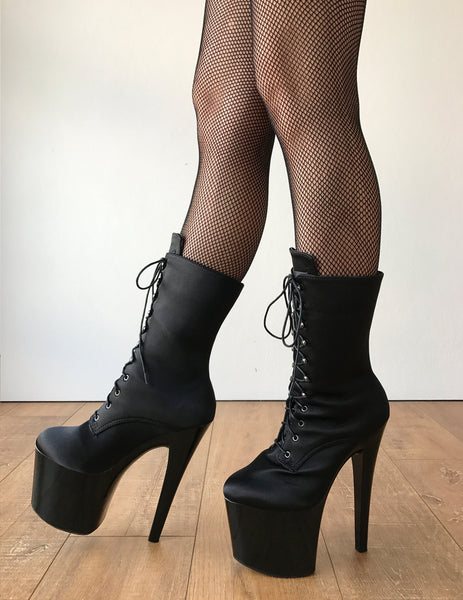 RTBU DENZEL 20cm Platform Diva Fetish Custom Calf Boot Silk Black Satin