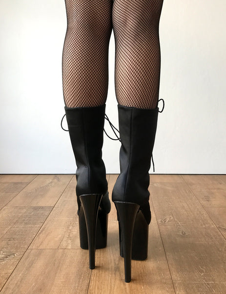 RTBU DENZEL 20cm Platform Diva Fetish Custom Calf Boot Silk Black Satin