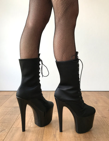 RTBU DENZEL 20cm Platform Diva Fetish Custom Calf Boot Silk Black Satin