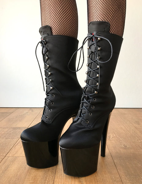 RTBU DENZEL 20cm Platform Diva Fetish Custom Calf Boot Silk Black Satin