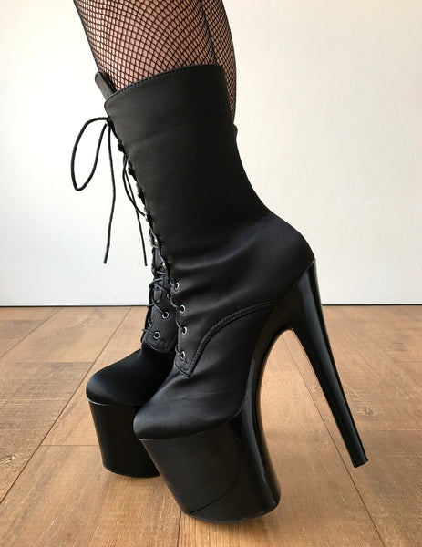 RTBU DENZEL 20cm Platform Diva Fetish Custom Calf Boot Silk Black Satin