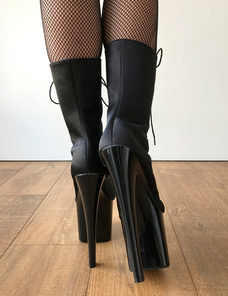 RTBU DENZEL 20cm Platform Diva Fetish Custom Calf Boot Silk Black Satin