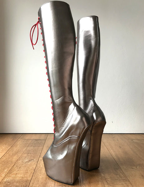ECE Heavy Hoof Sole Horse Pony Heelless Knee Hi Fetish Role Play Champagne Boots
