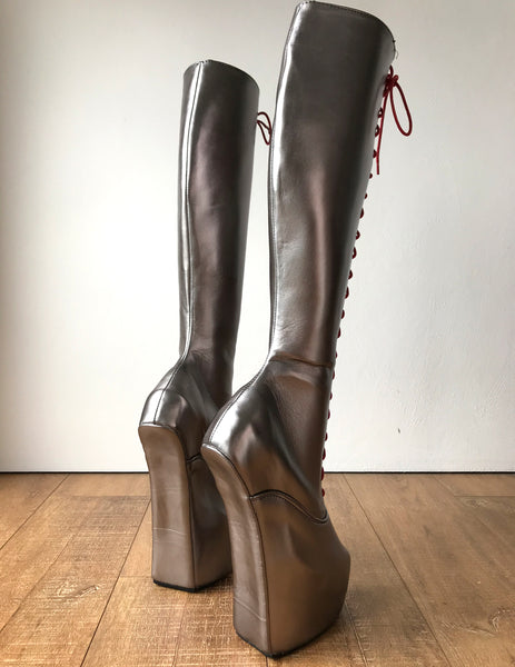 ECE Heavy Hoof Sole Horse Pony Heelless Knee Hi Fetish Role Play Champagne Boots