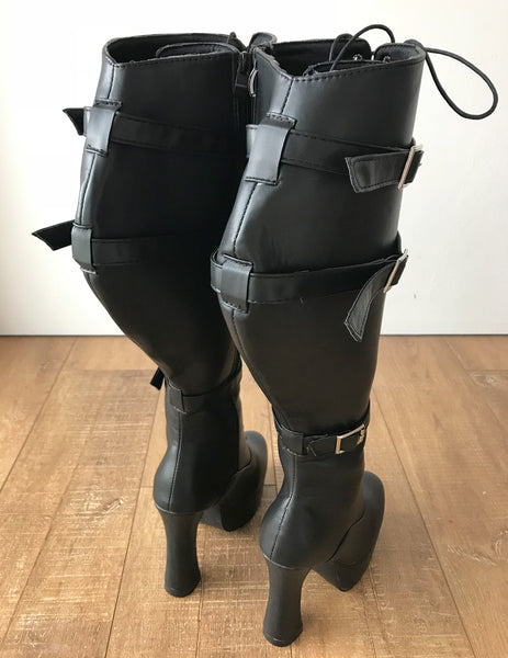 RTBU GENTS Lace Up Zip Straps 12cm Spool Fetish Boots Black Matte