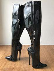 RTBU HYDE Hard Shaft Knee Hi 18cm Locking YKK Stiletto Boot Black Patent