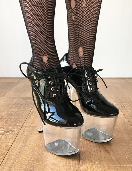 ICE 20cm Oxford Clear See Through Platform Heel Booties Fetish Drag Queen