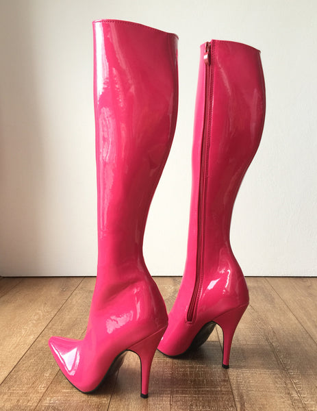 RTBU KIKA Hard Shaft Knee Boots 12cm Stiletto Vegan Personalized Shaft Hot Pink