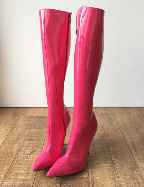 RTBU KIKA Hard Shaft Knee Boots 12cm Stiletto Vegan Personalized Shaft Hot Pink