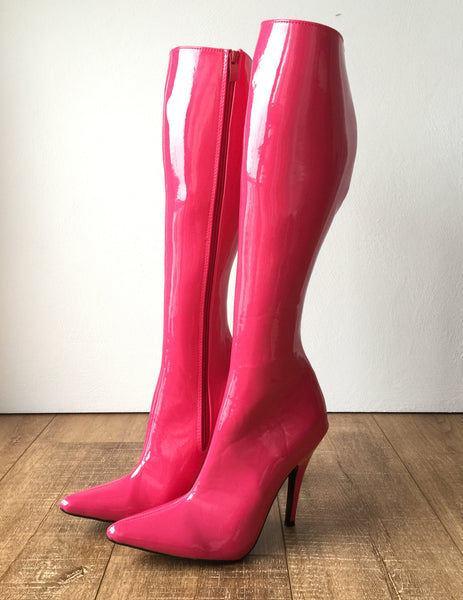 RTBU KIKA Hard Shaft Knee Boots 12cm Stiletto Vegan Personalized Shaft Hot Pink