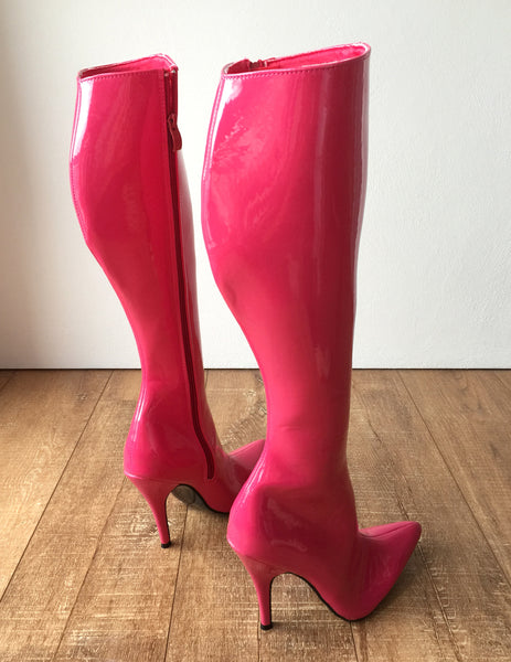 RTBU KIKA Hard Shaft Knee Boots 12cm Stiletto Vegan Personalized Shaft Hot Pink