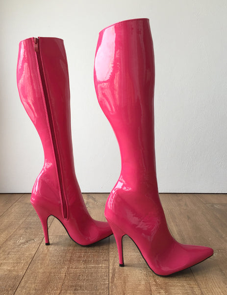 RTBU KIKA Hard Shaft Knee Boots 12cm Stiletto Vegan Personalized Shaft Hot Pink