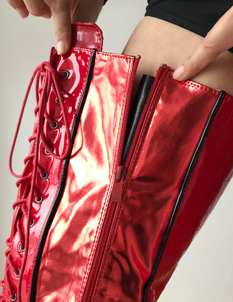 RTBU KINKY 15cm Spool Platform Goth Crotch Lace Zip Red Metallic