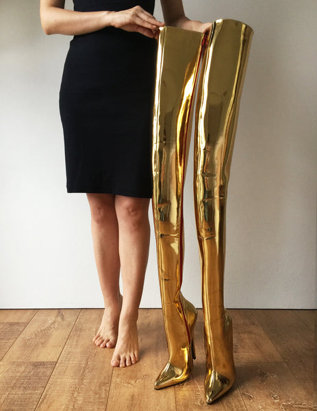 RTBU MAQ Hard Shaft Customized Crotch Hi 18cm Stiletto Boot Gold Metallic
