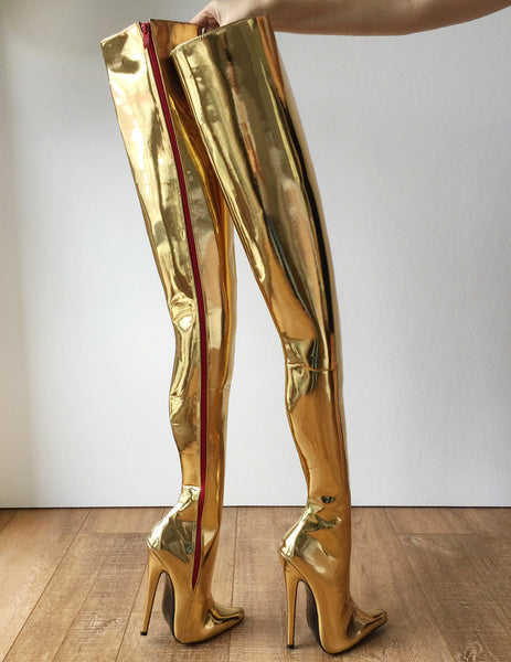 RTBU MAQ Hard Shaft Customized Crotch Hi 18cm Stiletto Boot Gold Metallic