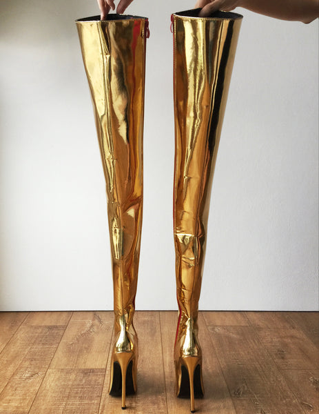 RTBU MAQ Hard Shaft Customized Crotch Hi 18cm Stiletto Boot Gold Metallic