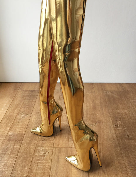 RTBU MAQ Hard Shaft Customized Crotch Hi 18cm Stiletto Boot Gold Metallic
